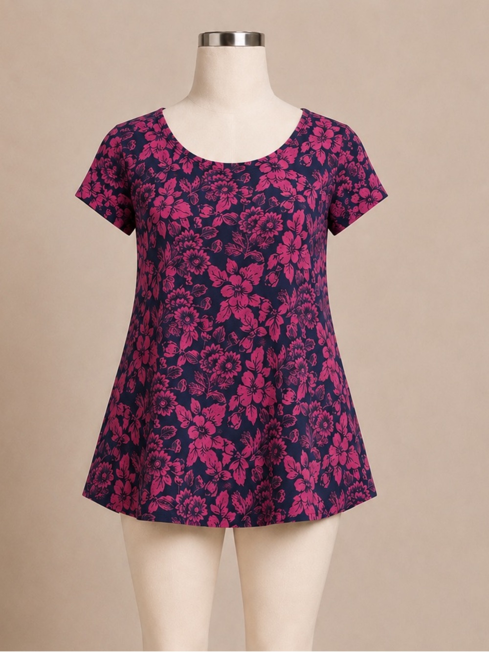 LuLaRoe Classic Tee XS Pink Navy Floral High Low Stretch Top